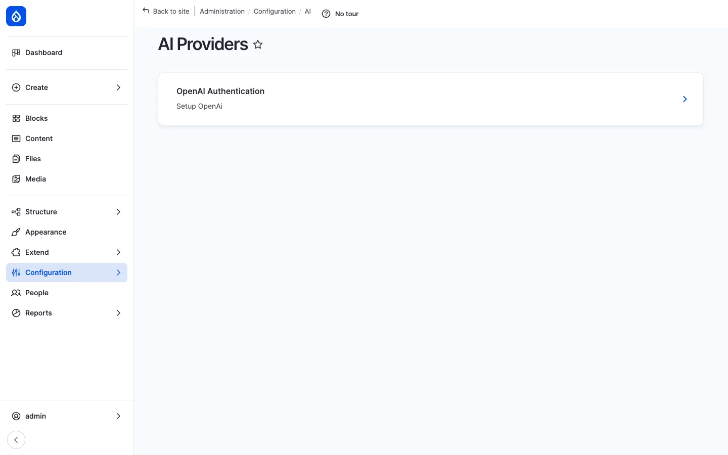AI Providers admin page