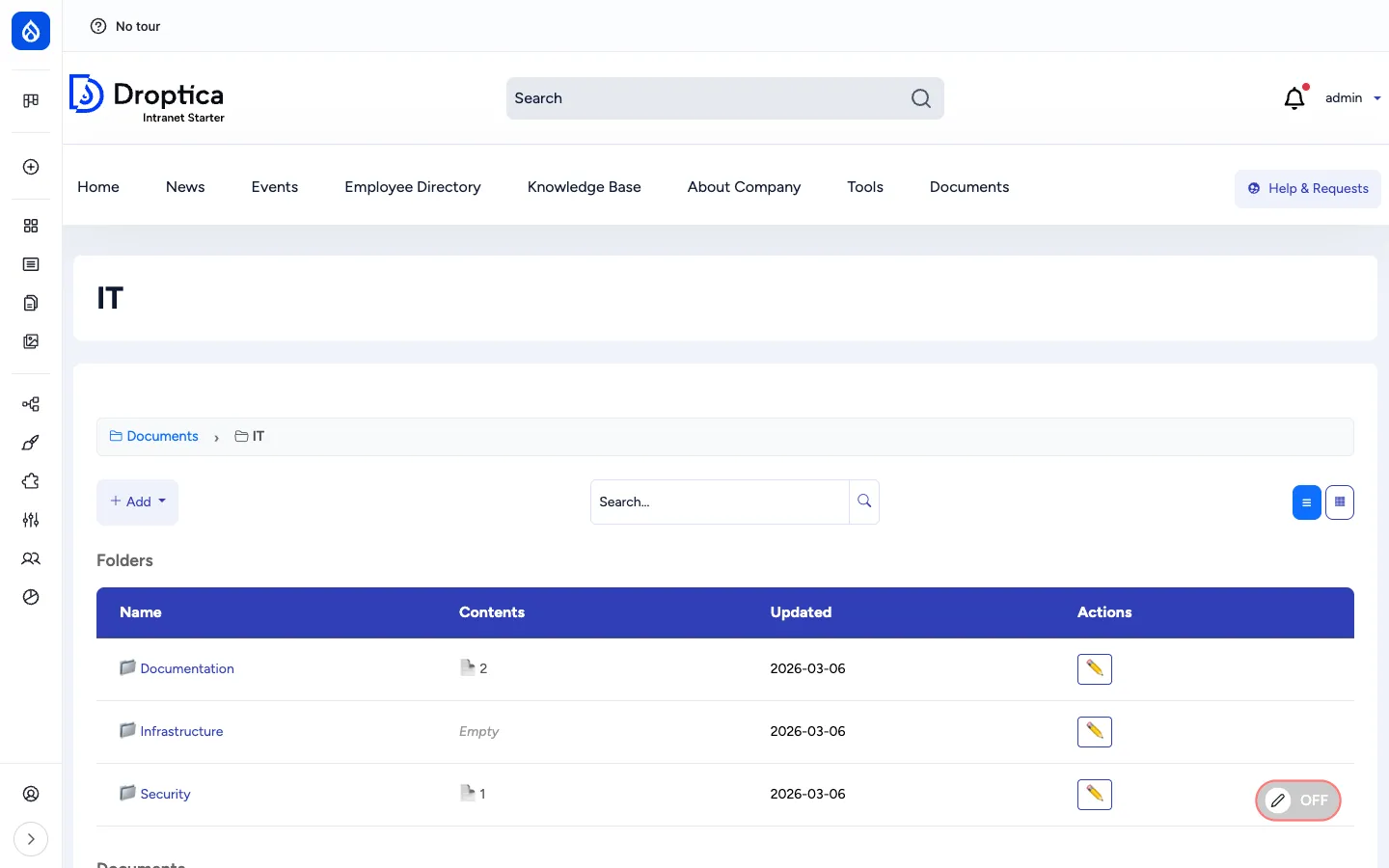 A nested folder view (IT) showing subfolders and documents in the same browser layout