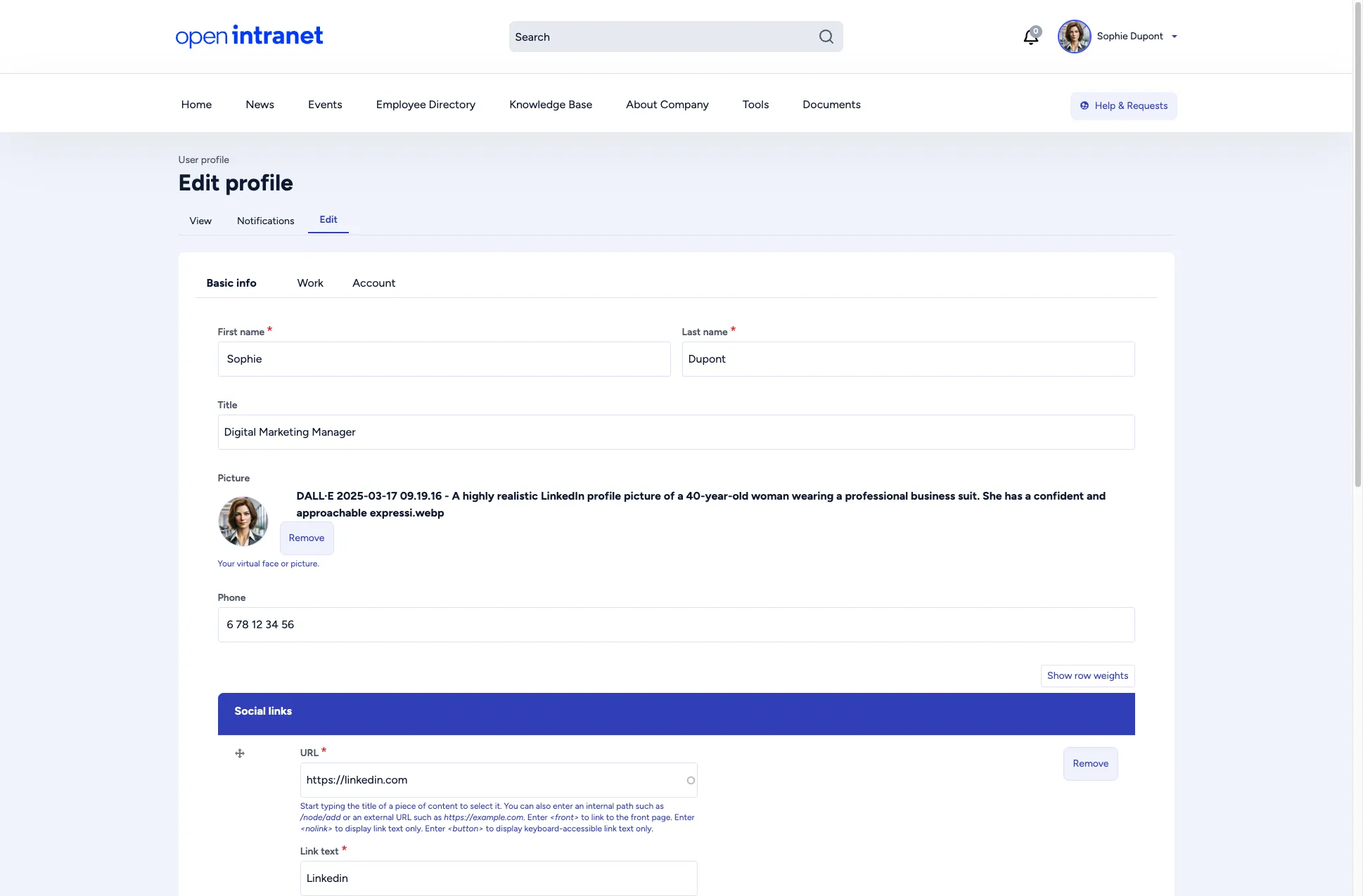 Edit profile form