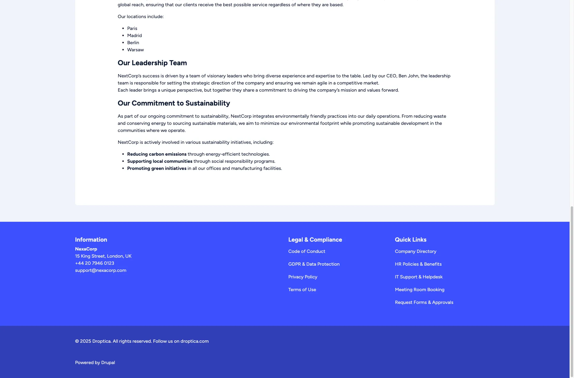 The footer with the Legal & Compliance and Quick Links columns