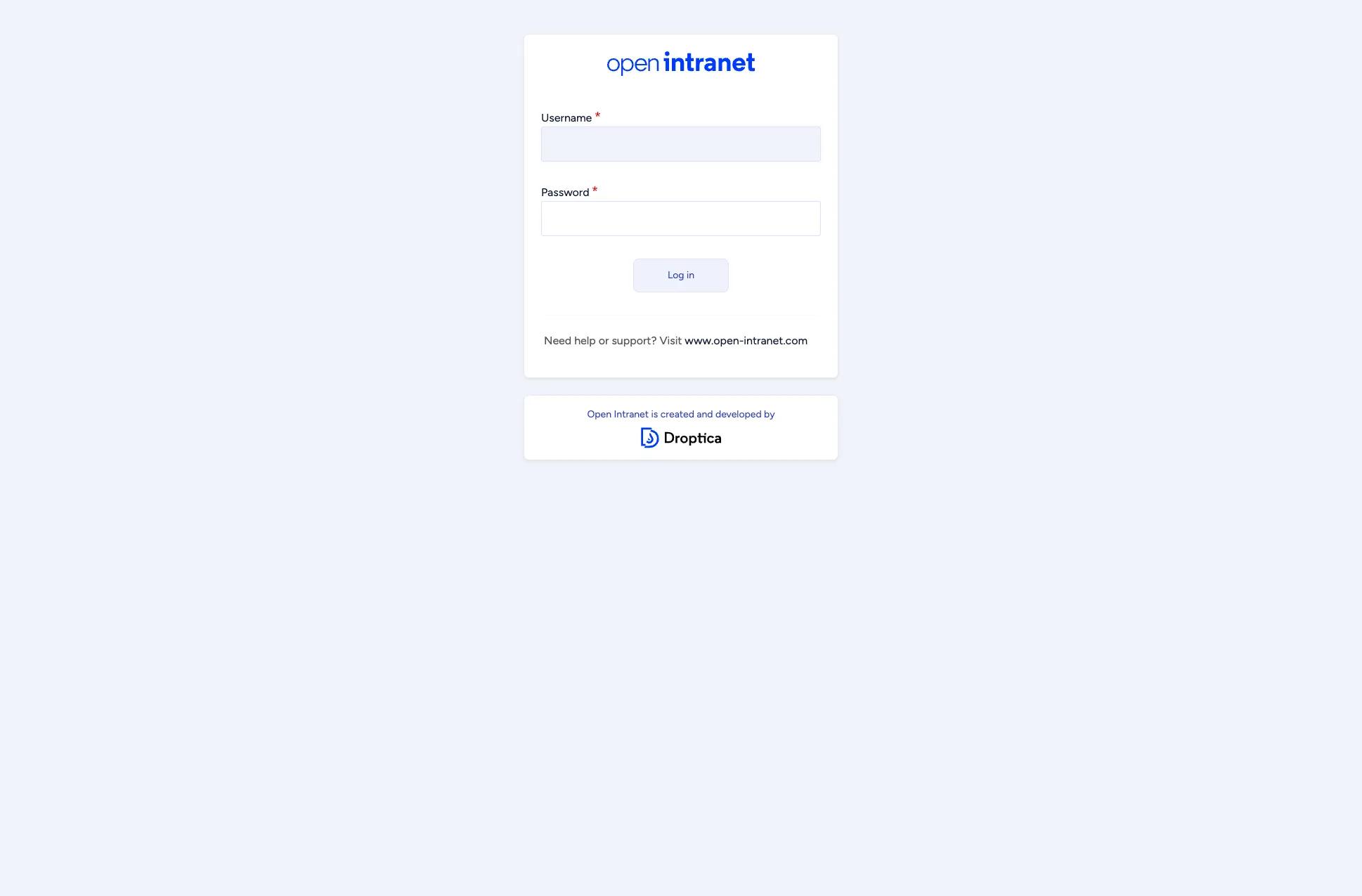 Login page with Username and Password fields