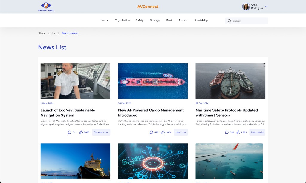 AVConnect news list with maritime articles