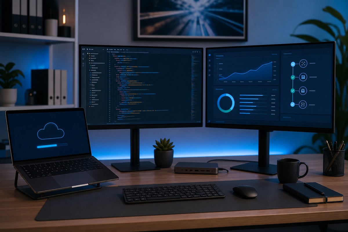 Nowoczesne stanowisko programisty z panelem migracji